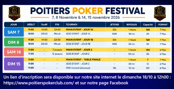 INSCRIPTION POITIERS POKER FESTIVAL 2026